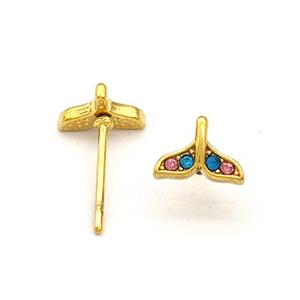 Stainless Steel Stud Earring Pave Rhinestone Shark-tail Gold Plated, approx 5.5-7.5mm