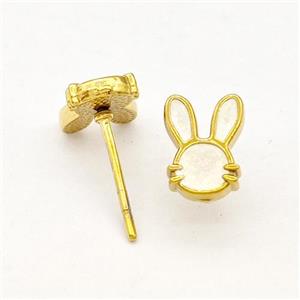 Stainless Steel Rabbit Stud Earring White Enamel Gold Plated, approx 6-9mm