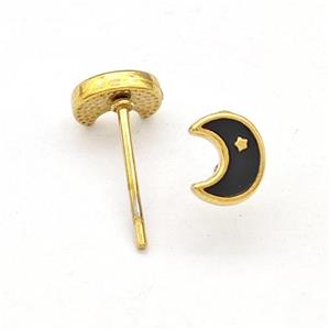 Stainless Steel Moon Stud Earring Black Enamel Gold Plated, approx 5-6.5mm