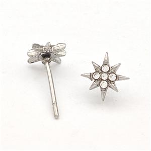 Raw Stainless Steel NorthStar Stud Earring Pave Rhinestone, approx 8mm