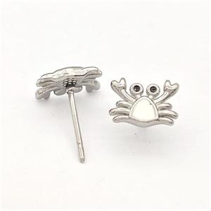 Raw Stainless Steel Crab Stud Earring White Enamel, approx 7-9mm