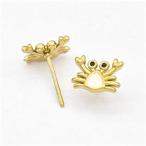 Stainless Steel Crab Stud Earring White Enamel Gold Plated, approx 7-9mm