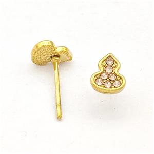 Stainless Steel Gourd Stud Earring Pave Rhinestone Gold Plated, approx 5-6.5mm