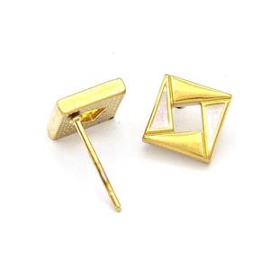 Stainless Steel Square Stud Earring White Enamel Gold Plated, approx 8mm