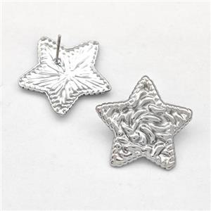 Raw Stainless Steel Stud Earring Star, approx 22mm