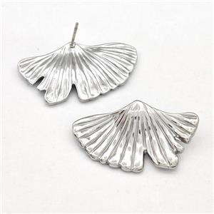 Raw Stainless Steel Stud Earring Leaf, approx 16-28mm