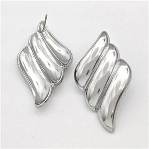 Raw Stainless Steel Stud Earring Feather, approx 20-35mm