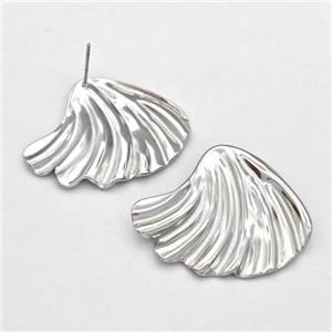 Raw Stainless Steel Stud Earring Leaf, approx 24-32mm