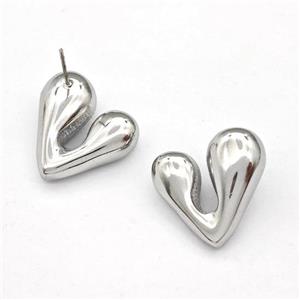 Raw Stainless Steel Heart Stud Earring, approx 20mm