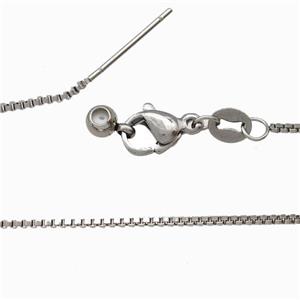 Raw Stainless Steel Necklace Box Chain, approx 1mm, 42cm length