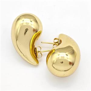 304 Stainless Steel Stud Earring Teardrop Hollow Gold Plated, approx 18-30mm