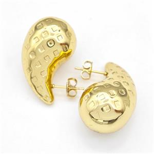 304 Stainless Steel Stud Earring Teardrop Hollow Gold Plated, approx 18-30mm
