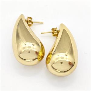 304 Stainless Steel Stud Earring Teardrop Hollow Gold Plated, approx 18-40mm