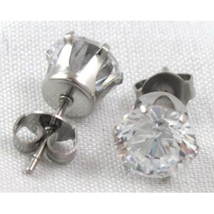 hypoallergenic Stainless Steel earring with clear cubic zirconia, 15mm length,  Cubic zirconia:8mm