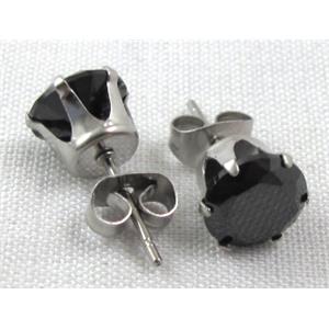 hypoallergenic Stainless steel earring with black cubic zirconia, 15mm length,  Cubic zirconia:8mm