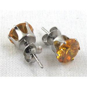 hypoallergenic Stainless steel earring with golden cubic zirconia, 15mm length,  Cubic zirconia:8mm