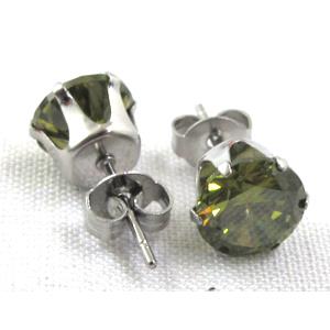 hypoallergenic Stainless steel earring with cubic zirconia, olive, 15mm length,  Cubic zirconia:8mm