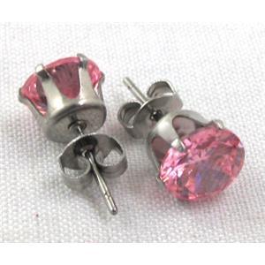 hypoallergenic Stainless steel earring with cubic zirconia, pink, 15mm length,  Cubic zirconia:8mm