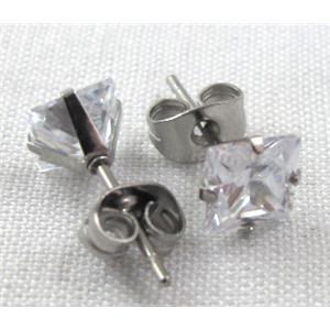 hypoallergenic Stainless steel earring with cubic zirconia, clear, 15mm length,  Cubic zirconia:6mm