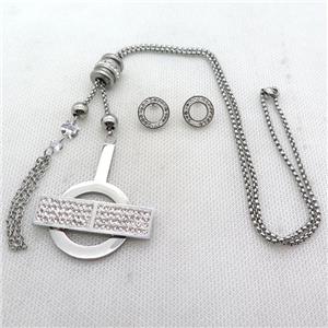 stainless steel necklace and earring, platinum plated, approx 2.5mm, 45-50mm, 70mm, 14mm dia