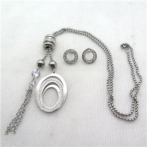 stainless steel necklace and earring, platinum plated, approx 2.5mm, 30-40mm, 70mm, 14mm dia