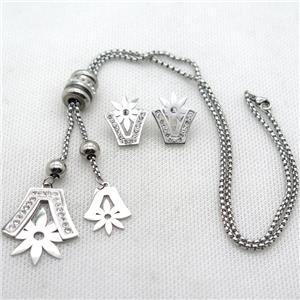 stainless steel necklace and earring, platinum plated, approx 2.5mm, 16-20mm, 28-34mm, 18-20mm