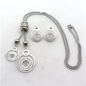 stainless steel necklace and earring, platinum plated, approx 2.5mm, 18mm, 26mm, 18mm dia