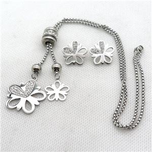 stainless steel necklace and earring, platinum plated, approx 2.5mm, 18mm, 30mm, 20mm dia