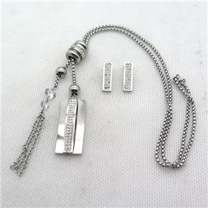 stainless steel necklace and earring, platinum plated, approx 2.5mm, 16-38mm, 70mm, 6-20mm