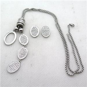 stainless steel necklace and earring, platinum plated, approx 2.5mm, 14-18mm, 18-25mm