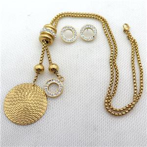 stainless steel necklace and earring, gold plated, approx 2.5mm, 30mm, 14mm dia
