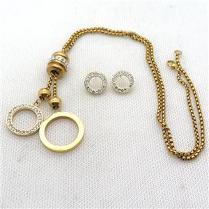 stainless steel necklace and earring, gold plated, approx 2.5mm, 20mm, 25mm, 14mm dia