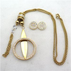 stainless steel necklace and earring, gold plated, approx 2.5mm, 36-55mm, 70mm, 14mm dia