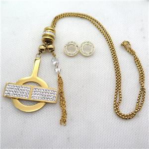 stainless steel necklace and earring, gold plated, approx 2.5mm, 45-55mm, 70mm, 14mm dia