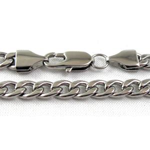 Stainless steel Necklace, platinum plated, 6mm wide, 2.2mm thin, approx 21 inch(52cm) length