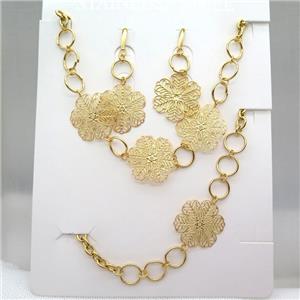 stainless steel necklace and earring, gold plated, approx 30mm, 12mm dia