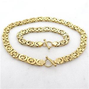 stainless steel necklace and bracelet, gold plated, approx 10mm, 21cm, 40cm length