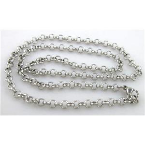 Stainless steel Necklace, platinum plated, 4mm dia, approx 17.8 inch (46cm) length