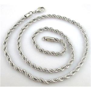 Stainless Steel Necklace, platinum plated, 5mm dia, approx 21.5 inch(55cm) length