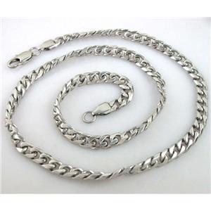 Stainless Steel Necklace Chain, platinum plated, approx 7x9x1.8mm linker, 21.5 inch (55cm) length