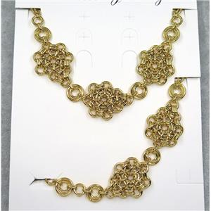 stainless steel necklace and bracelet, gold plated, approx 9-30mm, 42cm length, 20cm length