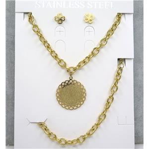 stainless steel necklace and earring, bracelet, gold plated, approx 8-35mm, 42cm length, 20cm length