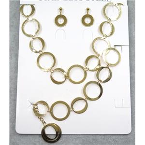 stainless steel necklace and earring studs, gold plated, approx 16-24mm, 42cm length, 20cm length