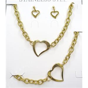 stainless steel necklace and earring studs, gold plated, approx 8x11mm, 15-28mm, 42cm length, 20cm length