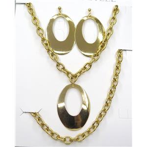 stainless steel necklace and earring studs, gold plated, approx 8x11mm, 35-50mm, 42cm length, 20cm length