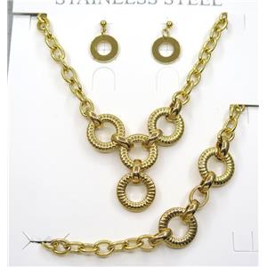 stainless steel necklace and earring studs, gold plated, approx 8x11mm, 16-20mm, 42cm length, 20cm length