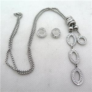stainless steel necklace and earring, platinum plated, approx 2.5mm, 15-20mm, 14mm dia