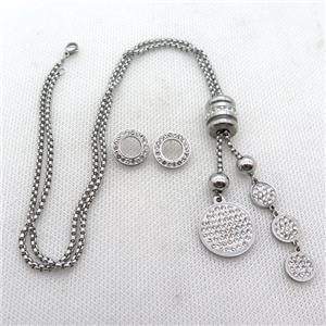 stainless steel necklace and earring, platinum plated, approx 2.5mm, 10mm, 20mm, 14mm dia