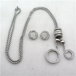stainless steel necklace and earring, platinum plated, approx 2.5mm, 14mm, 20mm, 14mm dia