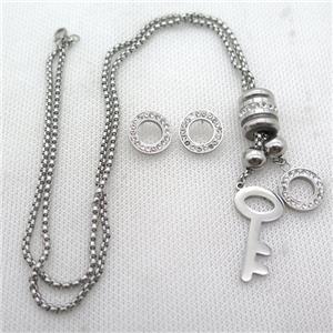 stainless steel jewelry sets, key, platinum plated, approx 2.5mm, 15-30mm, 14mm dia